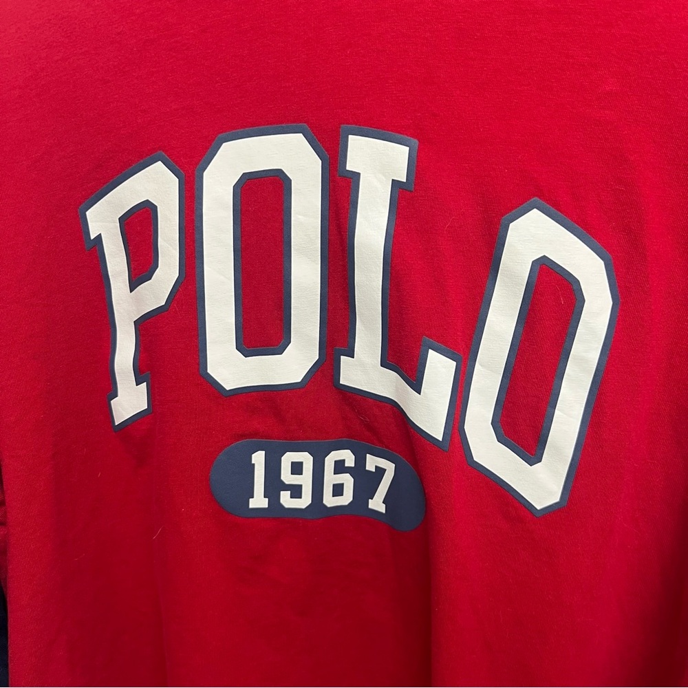 Polo Ralph Lauren Long Sleeve Hooded Shirt Red Blue Colorblock Cotton Large - Picture 2 of 5